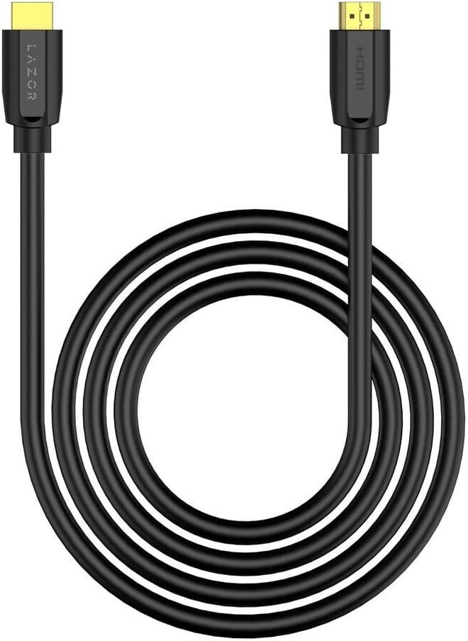 لازور - كابل HDMI LAZOR HD02 موصلات مطلية بالذهب 24 قيراط، كابل 4K Ultra HD، مع عرض نطاق عالي السرعة 18 جيجابت في الثانية، متوافق (الكمبيوتر المحمول، PS3/4، الشاشة، تلفزيون HD، مشغل DVD، جهاز عرض، شاشة STB)، 1 متر، أسود - Image 1