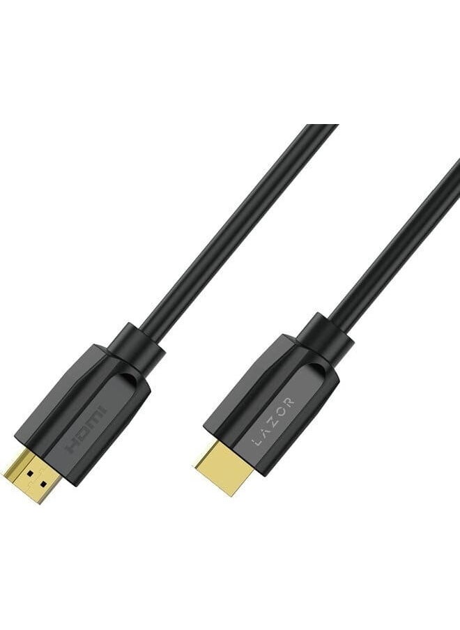 لازور - كابل HDMI LAZOR HD02 موصلات مطلية بالذهب 24 قيراط، كابل 4K Ultra HD، مع عرض نطاق عالي السرعة 18 جيجابت في الثانية، متوافق (الكمبيوتر المحمول، PS3/4، الشاشة، تلفزيون HD، مشغل DVD، جهاز عرض، شاشة STB)، 1 متر، أسود - Image 1