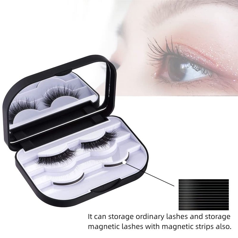 JYHi False Eyelash Storage Case with Mirror Lash Organizer Holder Box Empty Makeup Cosmetic Travel Case and 3 Pari Strip Lash Container (Black) - Image 4