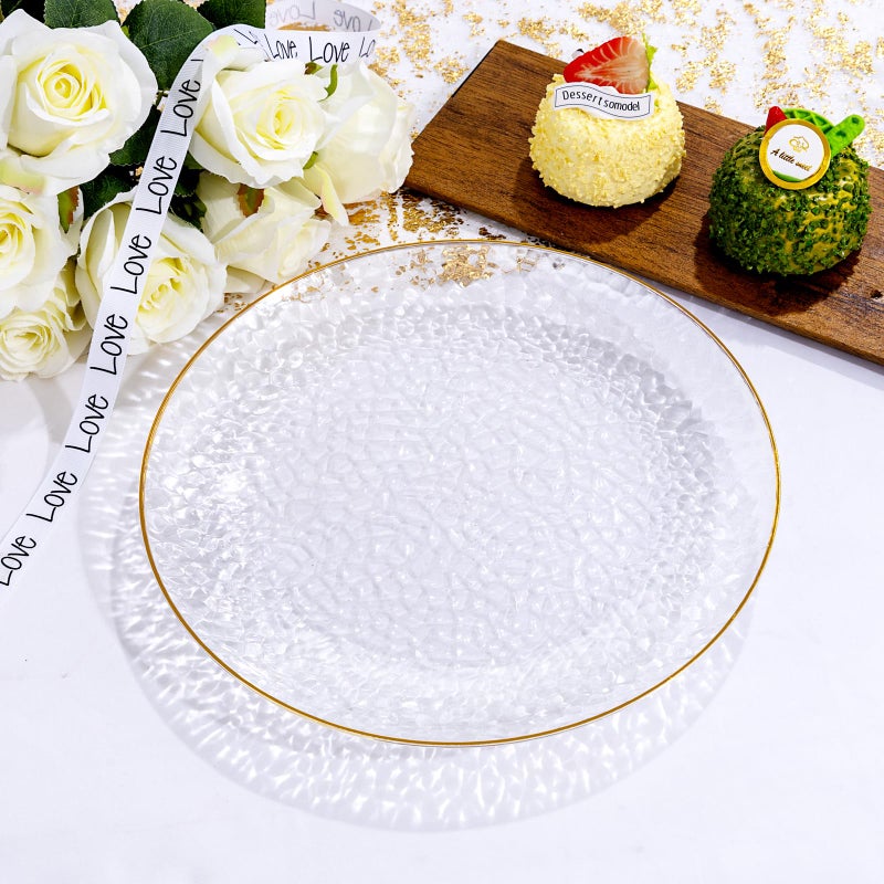 Rubtlamp 60 Pieces Gold Plastic Plates - 10 inch Clear Dinner Plates - Hammer Pattern Design - Fancy Clear and Gold Disposable Plates For All Occasions - Image 5
