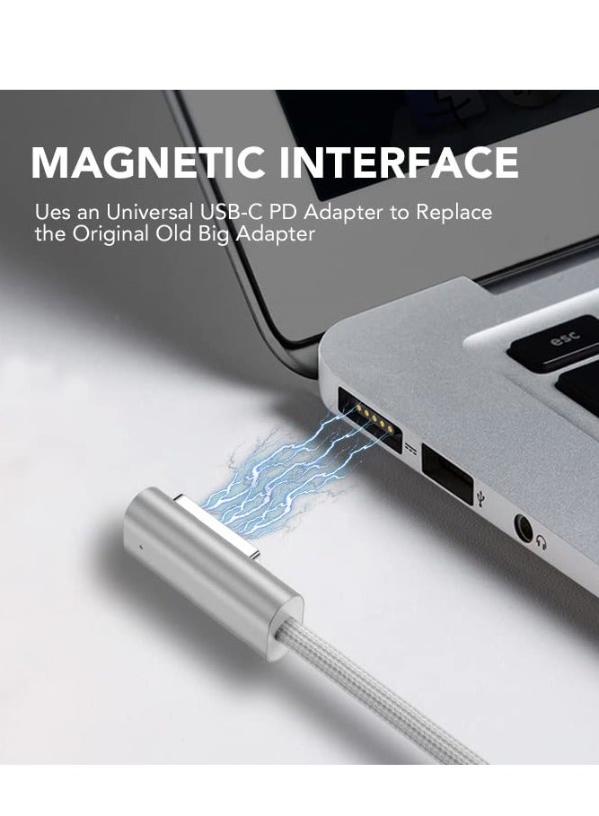 USB C Magnetic Right Angle Adapter USB C 2 T-Tip Cable Cord 1.8M PD 60W 100W Power Fast Head Charging Compatible with Old MacBook Pro After 2012 Year for Magsafe2 C