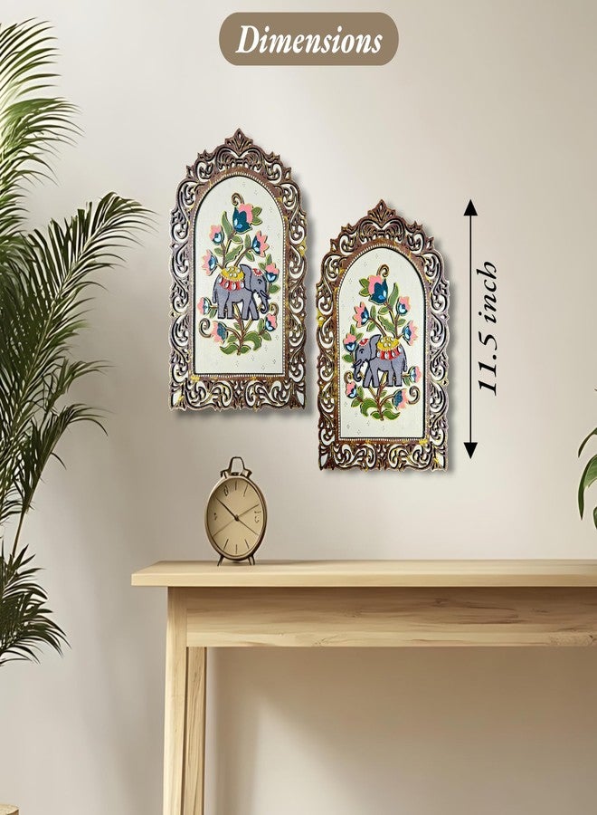 Noblenest Samrat Handmade Elephant Wooden Wall Hanging Decor for Living Room,Jharokha Wall Decor Items for Living Room, Home Decoration Items for Home, Set of 2, Decorative Wall Plates for home decoration - Image 3