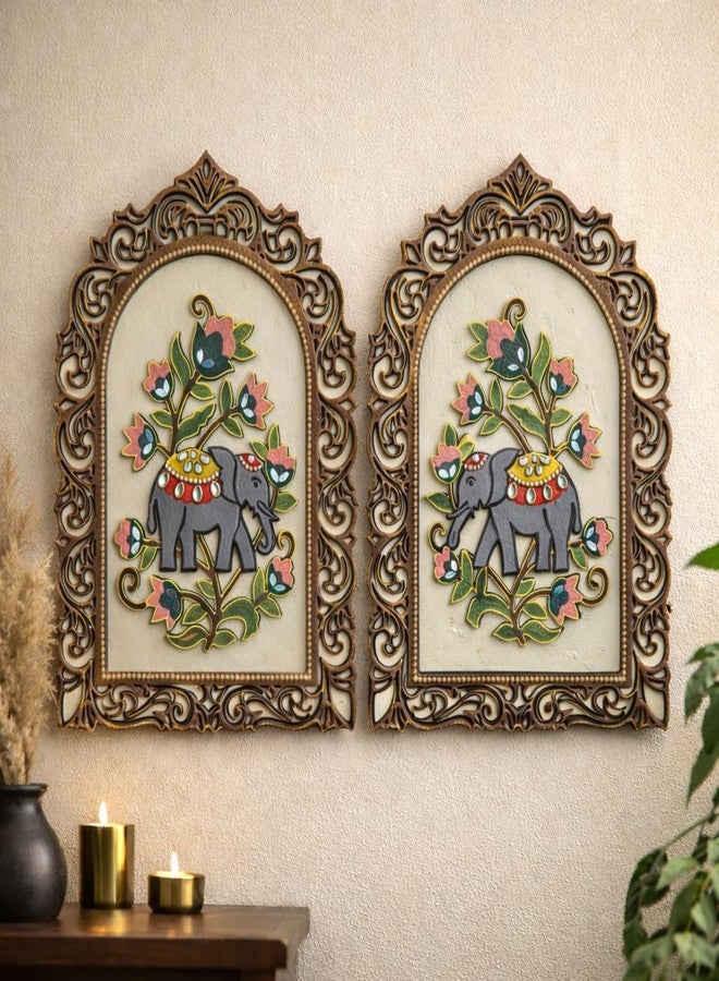 Noblenest Samrat Handmade Elephant Wooden Wall Hanging Decor for Living Room,Jharokha Wall Decor Items for Living Room, Home Decoration Items for Home, Set of 2, Decorative Wall Plates for home decoration - Image 1