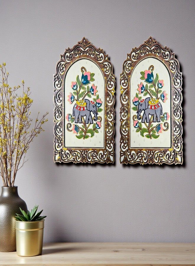 Noblenest Samrat Handmade Elephant Wooden Wall Hanging Decor for Living Room,Jharokha Wall Decor Items for Living Room, Home Decoration Items for Home, Set of 2, Decorative Wall Plates for home decoration - Image 2