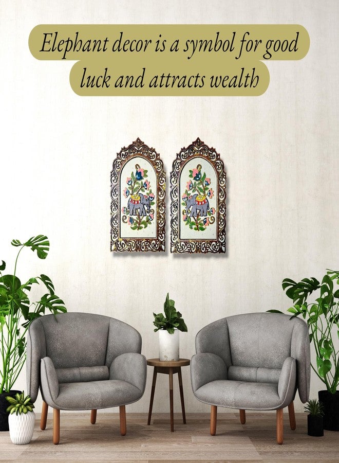 Noblenest Samrat Handmade Elephant Wooden Wall Hanging Decor for Living Room,Jharokha Wall Decor Items for Living Room, Home Decoration Items for Home, Set of 2, Decorative Wall Plates for home decoration - Image 4