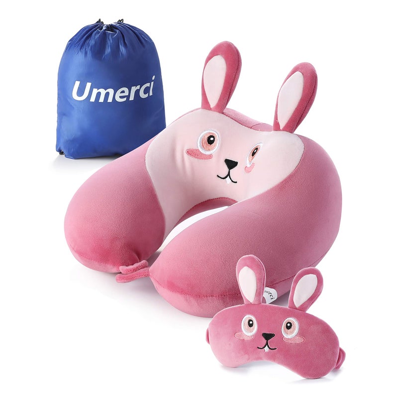Umerci Travel Pillow, Memory Foam Neck Pillow with 360-Degree Head Support Comfortable Airplane Pillow with Storage Bag Lightweight Traveling Pillow for Sleeping, Car, Train, Bus and Home Use (Bunny) - Image 1