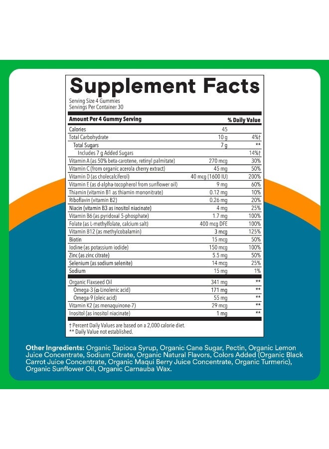 SmartyPants Multivitamin for Men, Organic Gummies: Methylfolate, Omega 3 (ALA), Vitamin D3, C, Vitamin B12, B6, A, K & Zinc for Immune Support, Biotin, Vegetarian, 120 Gummies (30 Day Supply) - Image 3