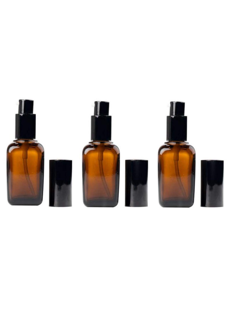 ericotry - 3PCS 50ml Empty Refillable Square Amber Glass Cream Lotion Pump Bottles for Makeup Face Cream Facial Cleanser Toiletries Toner Liquid Travel Containers Emulsion Essential Oil Dispenser - Image 1