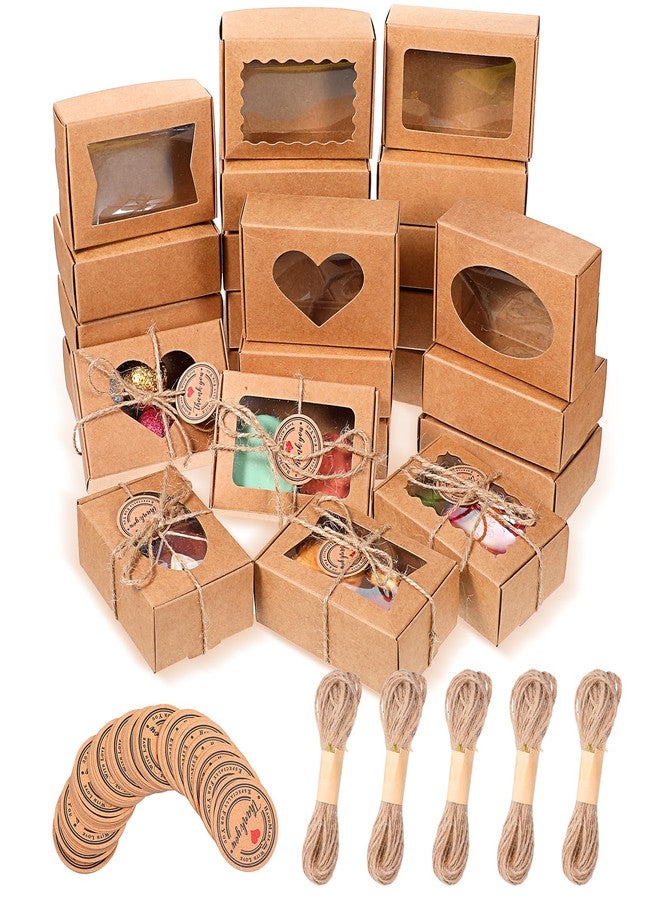 Lemecima 100 Pcs Soap Boxes for Homemade Soap with Clear Windows, 5 Designs Paper Gift Packaging Boxes 3.5 x 2.4 x 1.2 Inch, Includes Thank You Tags & Jute Twine for Treats, Candies, Cookies - Image 1