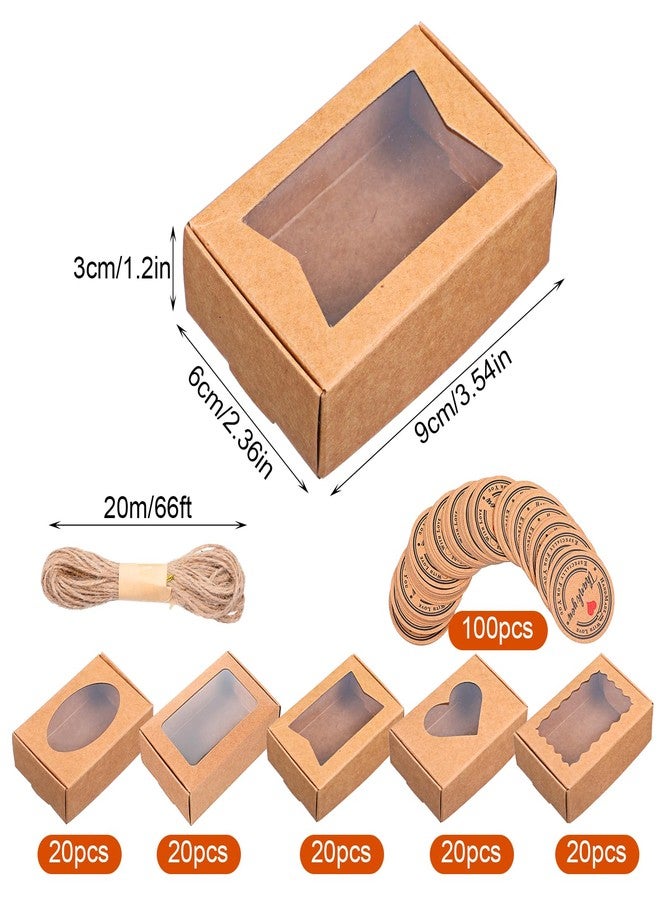 Lemecima 100 Pcs Soap Boxes for Homemade Soap with Clear Windows, 5 Designs Paper Gift Packaging Boxes 3.5 x 2.4 x 1.2 Inch, Includes Thank You Tags & Jute Twine for Treats, Candies, Cookies - Image 2