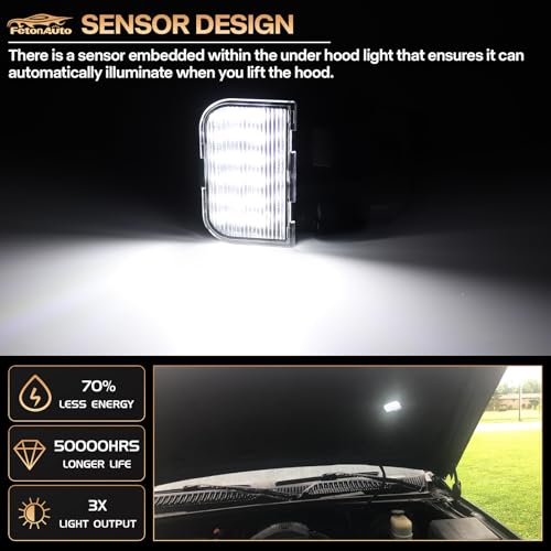 FetonAuto Full LED Under Hood Light Assembly for 1999-2006 Chevy Silverado GMC Sierra 1500 2500 3500, Super Bright White Hood Lamp for Suburban Yukon Tahoe Cadillac Escalade Chevrolet Avalanche, etc - Image 2