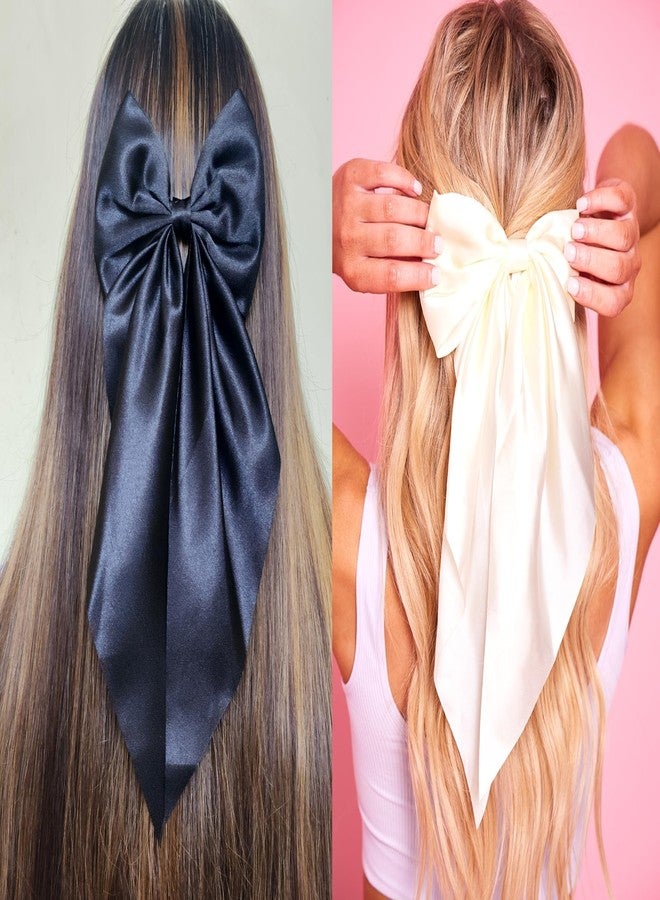 RHOSYN Large Satin Silk Hair Bow Clips Solid Color Big Bowknot Barrettes Hair Accessories For Girls and Women (PK-2) - Image 1