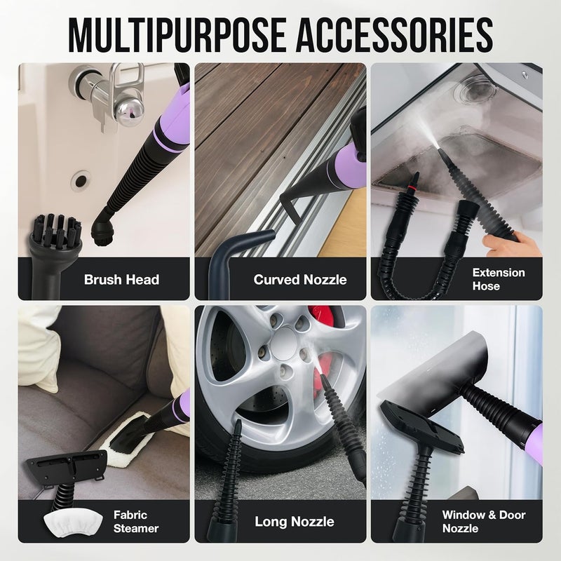Comforday Multi-Purpose Handheld Pressurized Steam Cleaner with 9-Piece Accessories, Handheld Steamer Perfect for Stain Removal, Curtains, Car Seats, Floor, Bathroom, Window Cleaning (Purple) - Image 5