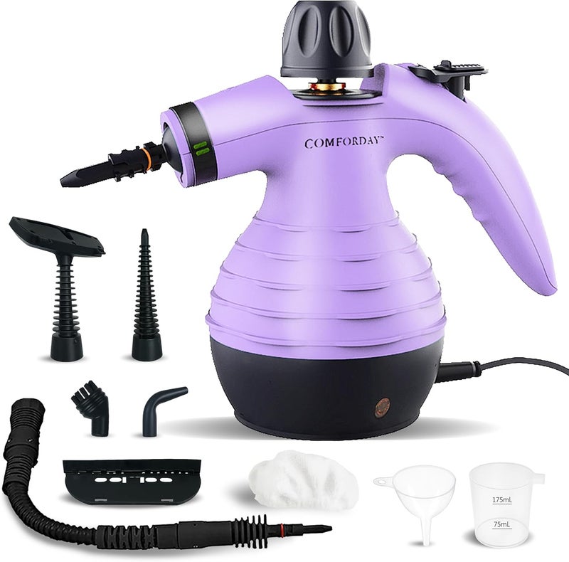 Comforday Multi-Purpose Handheld Pressurized Steam Cleaner with 9-Piece Accessories, Handheld Steamer Perfect for Stain Removal, Curtains, Car Seats, Floor, Bathroom, Window Cleaning (Purple) - Image 1
