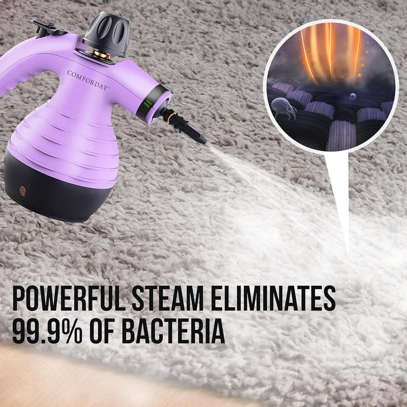Comforday Multi-Purpose Handheld Pressurized Steam Cleaner with 9-Piece Accessories, Handheld Steamer Perfect for Stain Removal, Curtains, Car Seats, Floor, Bathroom, Window Cleaning (Purple) - Image 2