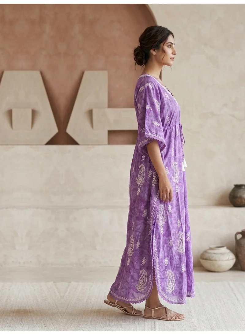 Alaya Mauve Women Floral Embroidered Cotton Kaftan-AL3833 for Women | Best Price UAE