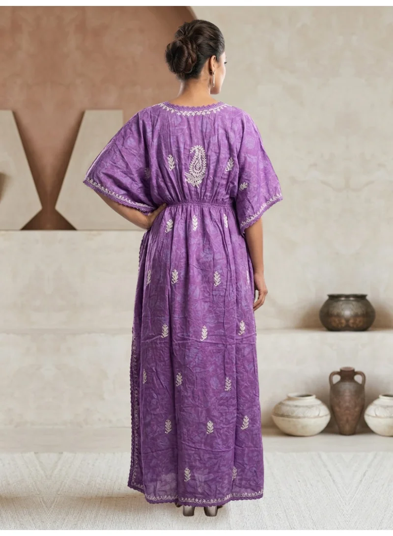 Alaya Mauve Women Floral Embroidered Cotton Kaftan-AL3833 for Women | Best Price UAE