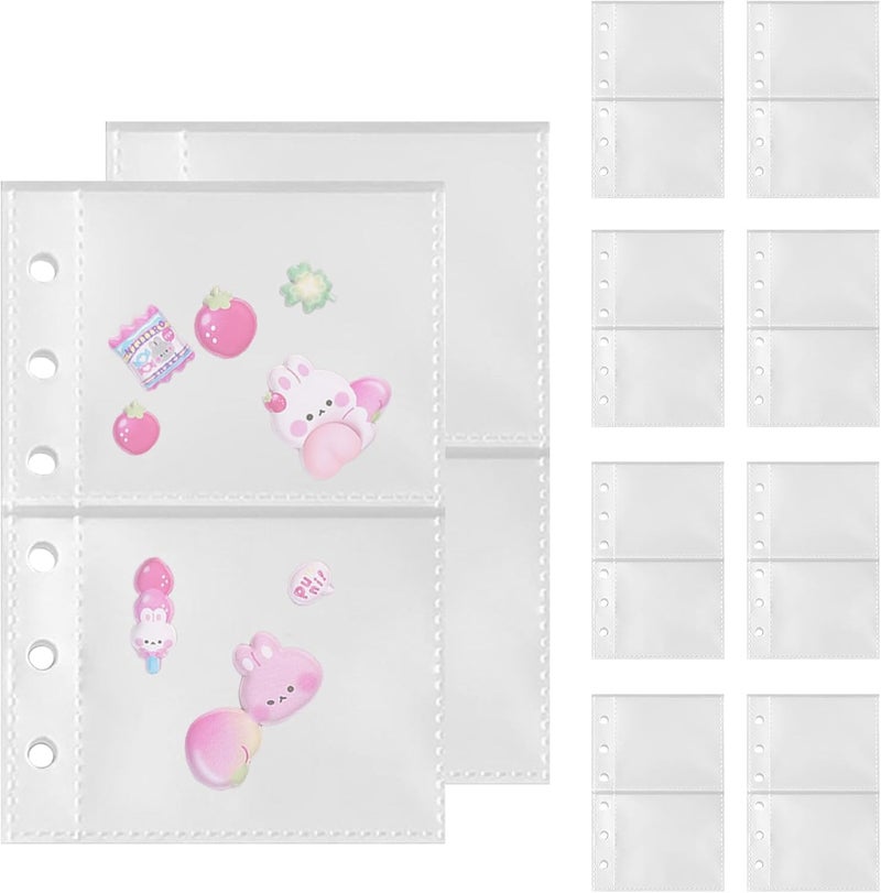 Two Grid Model Binder Sheet Sleeves 10 Pieces Clear Pockets 6 Ring Insert Sleeves Document Filing Organizer - Image 1