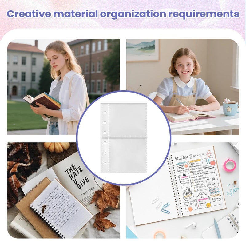 Two Grid Model Binder Sheet Sleeves 10 Pieces Clear Pockets 6 Ring Insert Sleeves Document Filing Organizer - Image 5