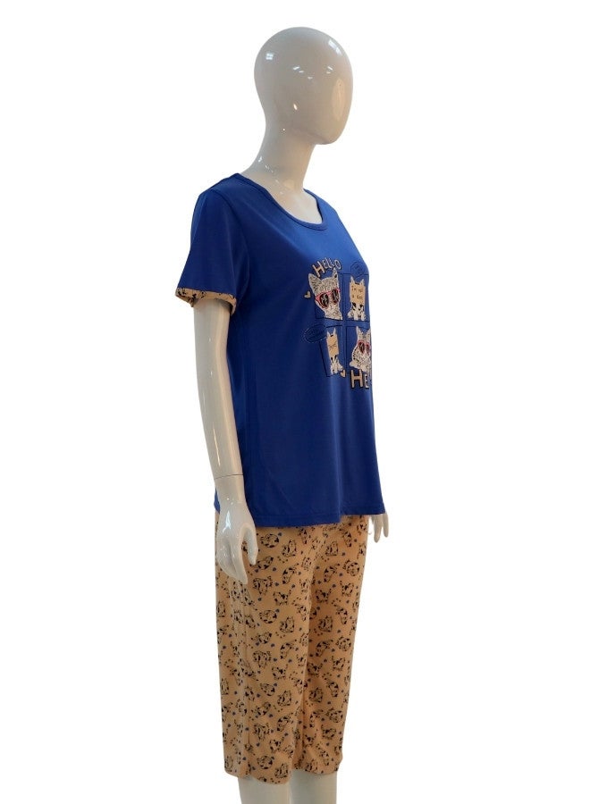 JOANNA JOANNA Women's Hello I'm Not A Dog Print Short Sleeve Shirt & Capri Pajama Set, Blue  - Image 4