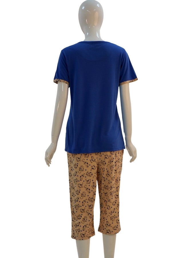 JOANNA JOANNA Women's Hello I'm Not A Dog Print Short Sleeve Shirt & Capri Pajama Set, Blue  - Image 5