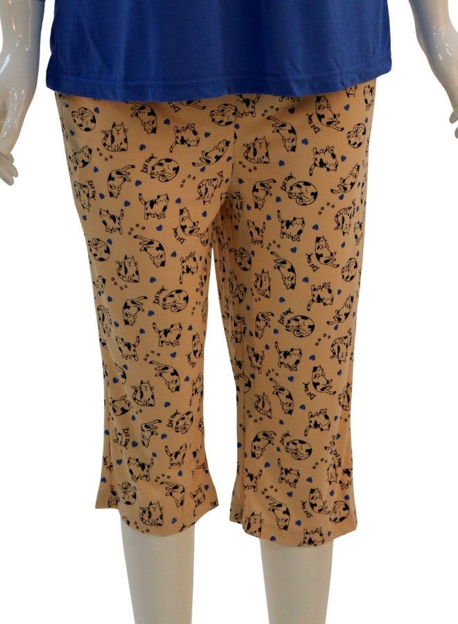 JOANNA JOANNA Women's Hello I'm Not A Dog Print Short Sleeve Shirt & Capri Pajama Set, Blue  - Image 3