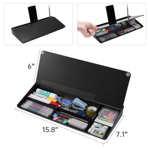 TSJ OFFICE Desktop Whiteboard Dry-Erase-Board - Computer Keyboard Stand White Board Surface Pad with Drawer, Desk Organizers with Accessories for Office, Home, School Supplies - Complete Black - Image 4