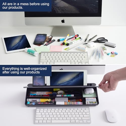 TSJ OFFICE Desktop Whiteboard Dry-Erase-Board - Computer Keyboard Stand White Board Surface Pad with Drawer, Desk Organizers with Accessories for Office, Home, School Supplies - Complete Black - Image 3