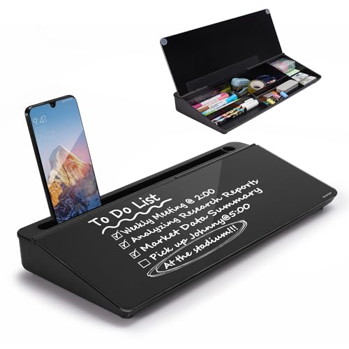 TSJ OFFICE Desktop Whiteboard Dry-Erase-Board - Computer Keyboard Stand White Board Surface Pad with Drawer, Desk Organizers with Accessories for Office, Home, School Supplies - Complete Black - Image 1