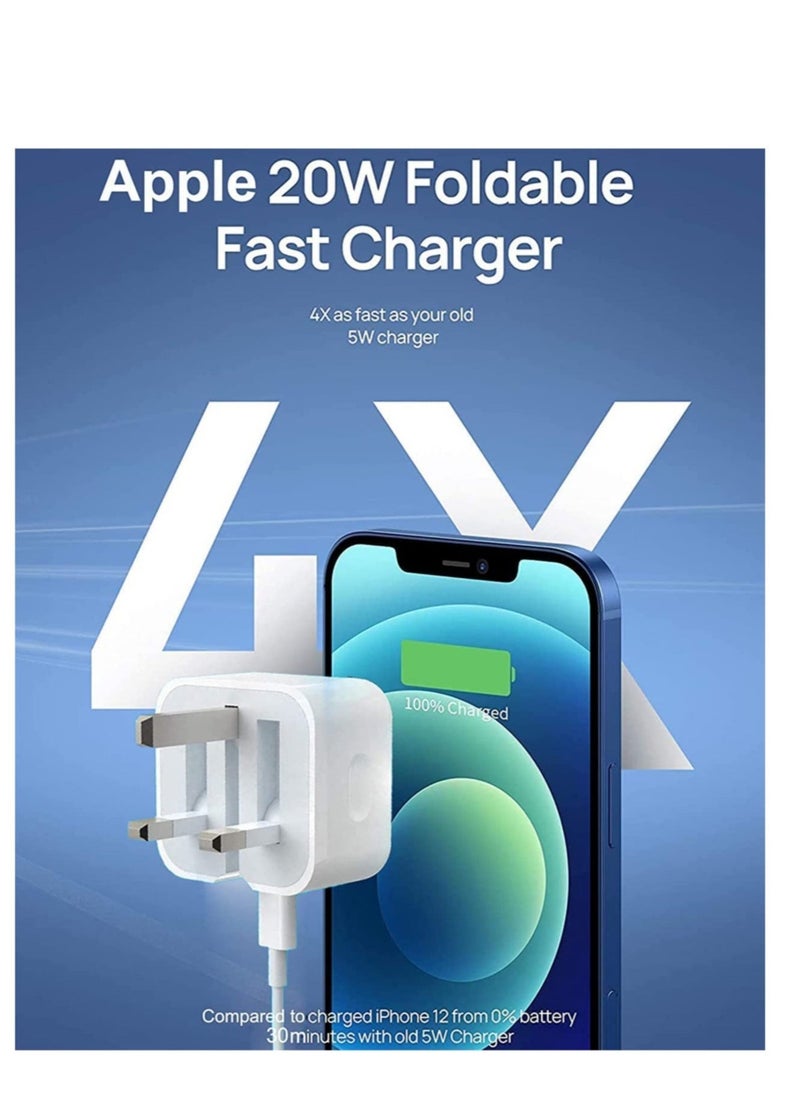 ELTRAZONE - iPhone Fast Charger Plug & Cable 2mT, [Apple MFi Certified] iPhone 20W USB C USB C Charger Power Adapter w/ USB C to Lightning Cable iPhone 13/12/SE/11/XS/XR/X/8, iPad, AirPod, White - Image 1