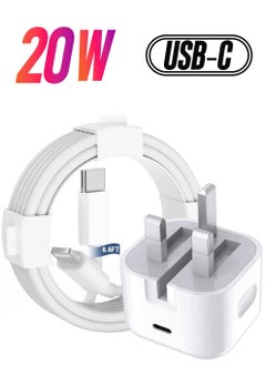 iPhone Fast Charger Plug & Cable 2mT, [Apple MFi Certified] iPhone 20W USB C USB C Charger Power Adapter w/ USB C to Lightning Cable iPhone 13/12/SE/11/XS/XR/X/8, iPad, AirPod, White