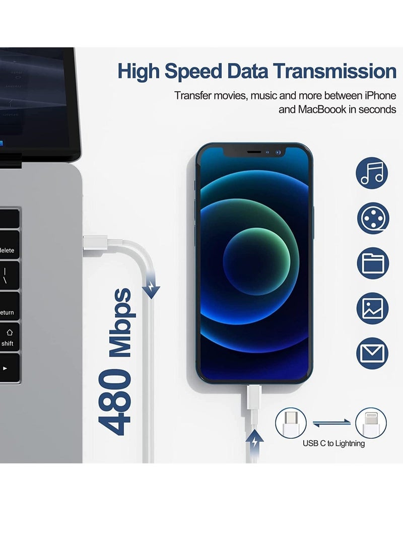 ELTRAZONE - iPhone Fast Charger Plug & Cable 2mT, [Apple MFi Certified] iPhone 20W USB C USB C Charger Power Adapter w/ USB C to Lightning Cable iPhone 13/12/SE/11/XS/XR/X/8, iPad, AirPod, White - Image 1