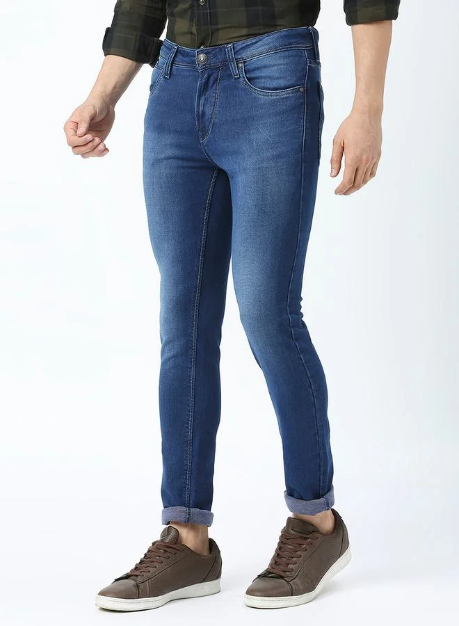 LAWMAN Pg3 Mid Rise Faded Skinny Fit Jeans with Button Closure by Styli