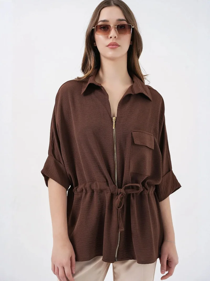 BIG DART BDART Textured Zippered Shirt with Pocket