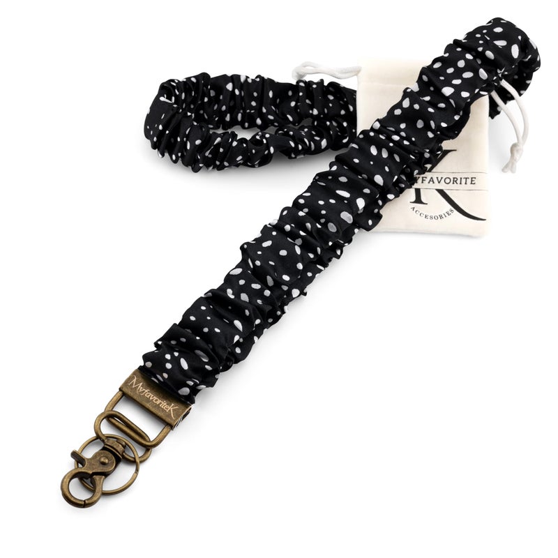 MyfavoriteK Elastic Stretchy Lanyard for ID Badges Cute Retractable Scrunchie Lanyard for Keys Cute Keychain Holder for Women (Polka Dot) - Image 1