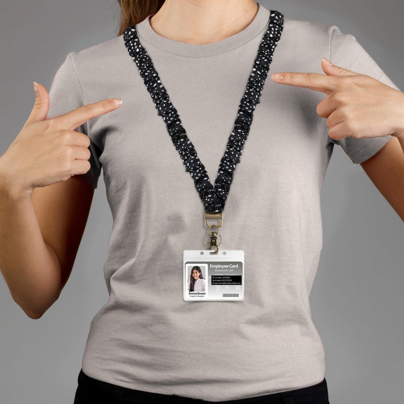 MyfavoriteK Elastic Stretchy Lanyard for ID Badges Cute Retractable Scrunchie Lanyard for Keys Cute Keychain Holder for Women (Polka Dot) - Image 5