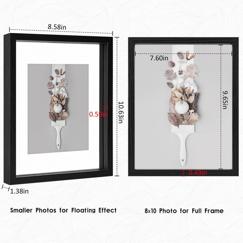 MUYE 8x10 Floating Frames Set of 2,Double Glass Picture Frame Display Any Size Photo up to 8x10,Wall Mount or Tabletop Standing,Black - Image 2