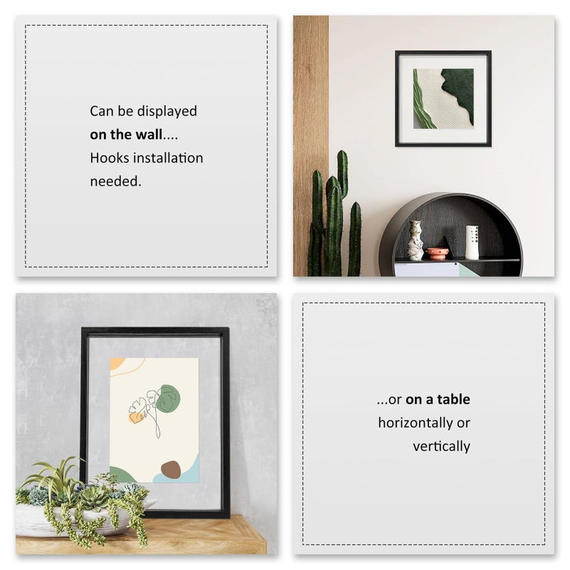 MUYE 8x10 Floating Frames Set of 2,Double Glass Picture Frame Display Any Size Photo up to 8x10,Wall Mount or Tabletop Standing,Black - Image 3