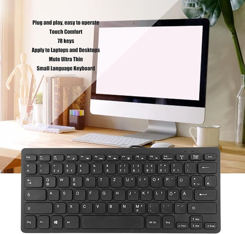 German Layout Wired USB Compact 78 Key Multi Language Keyboard For Laptop Desktop - Image 5