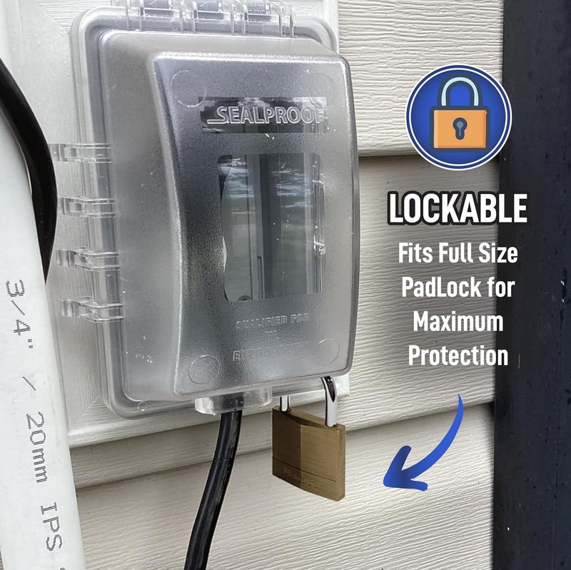 Sealproof Deep Base for Vinyl Siding and Recessed Surfaces While In Use Lockable 1-Gang Outdoor Exterior Outlet Cover | Horizontal/Vertical Weatherproof Extra Duty Bubble Cover - Image 3