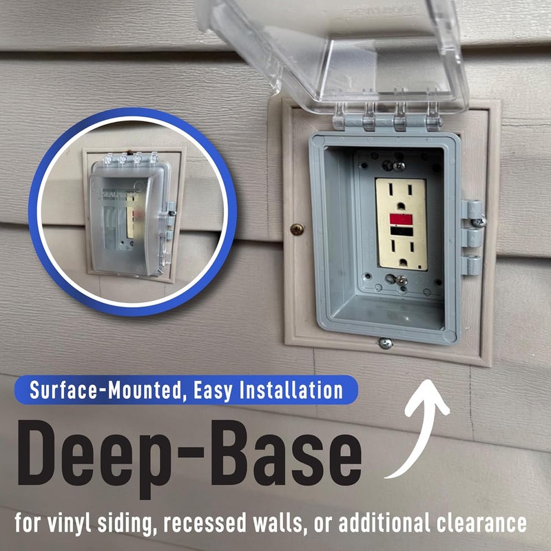 Sealproof Deep Base for Vinyl Siding and Recessed Surfaces While In Use Lockable 1-Gang Outdoor Exterior Outlet Cover | Horizontal/Vertical Weatherproof Extra Duty Bubble Cover - Image 2