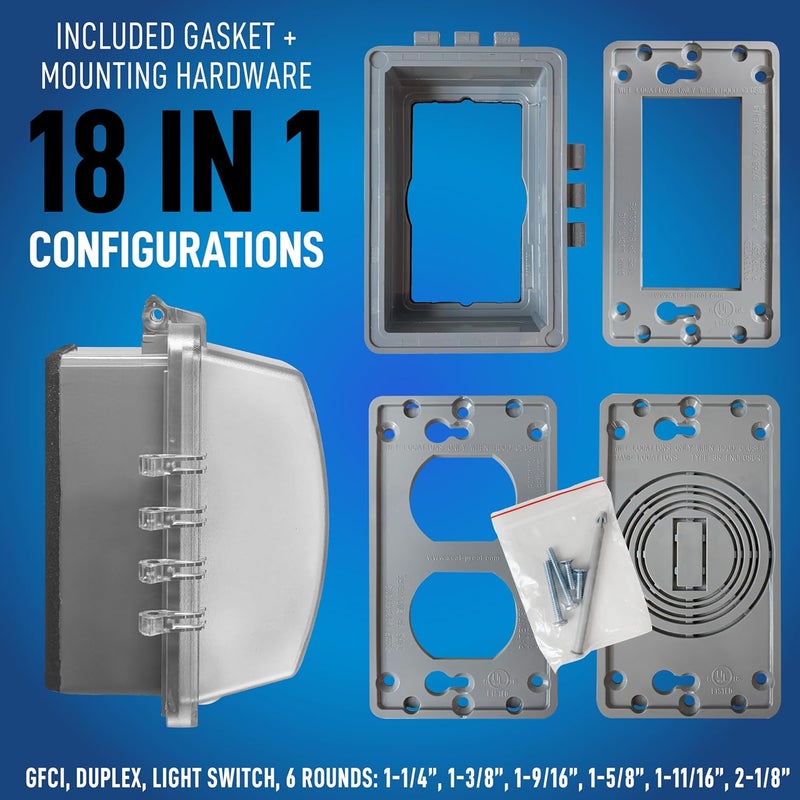 Sealproof Deep Base for Vinyl Siding and Recessed Surfaces While In Use Lockable 1-Gang Outdoor Exterior Outlet Cover | Horizontal/Vertical Weatherproof Extra Duty Bubble Cover - Image 4