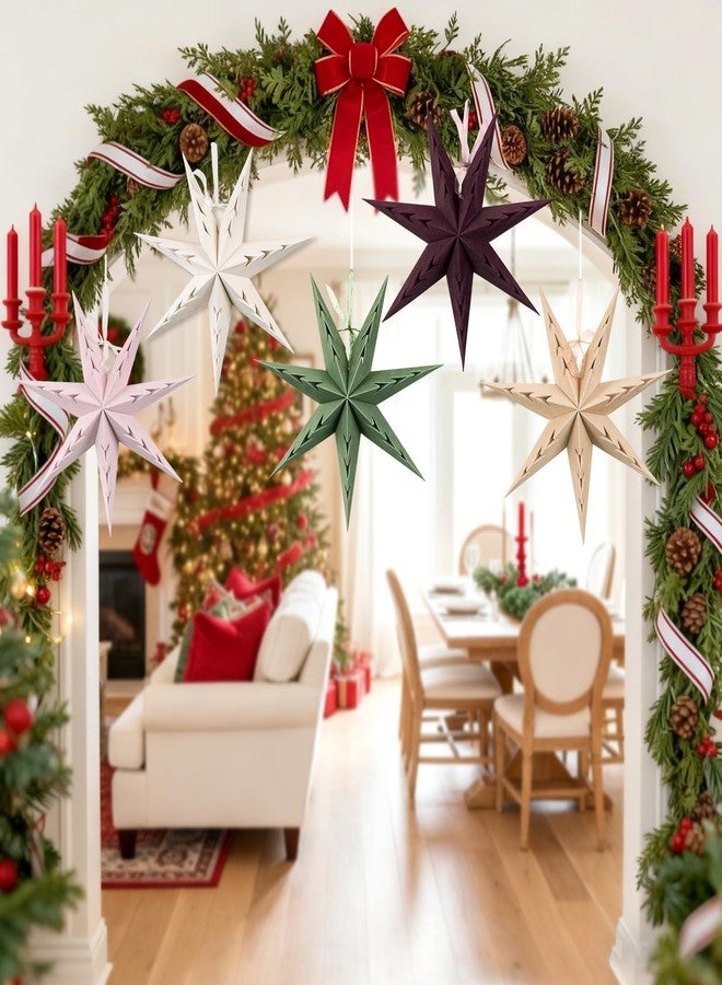 Easy Joy Paper Star Lanterns Hanging Boho Christmas Ornaments 5PCS 12 inch for Xmas Wedding Birthday Christmas Home Party Decorations - Image 2