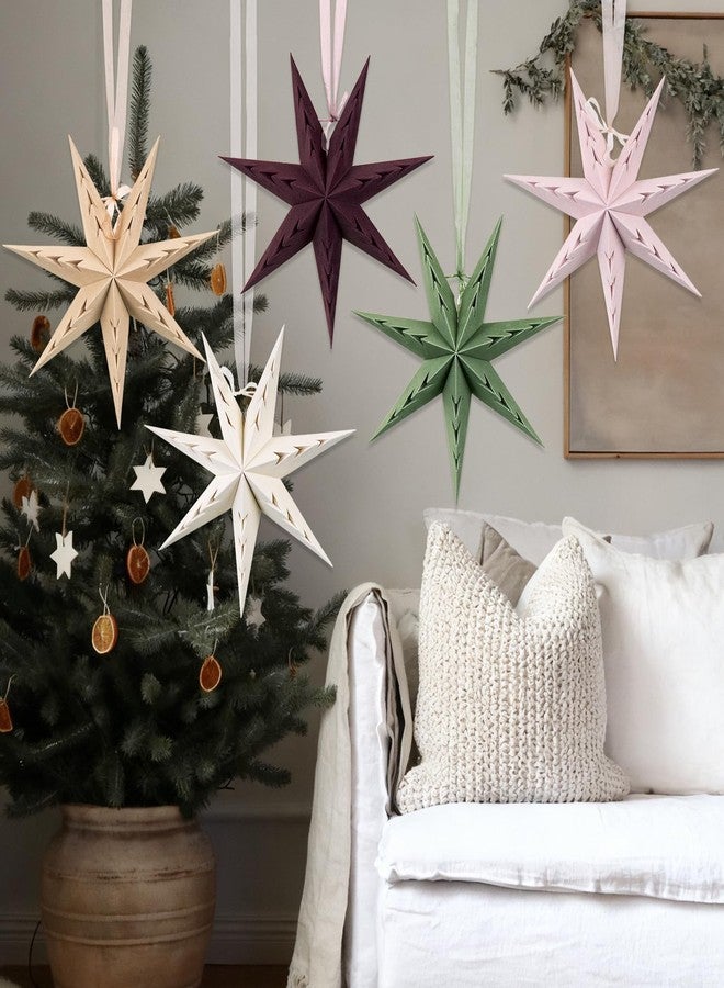 Easy Joy Paper Star Lanterns Hanging Boho Christmas Ornaments 5PCS 12 inch for Xmas Wedding Birthday Christmas Home Party Decorations - Image 3