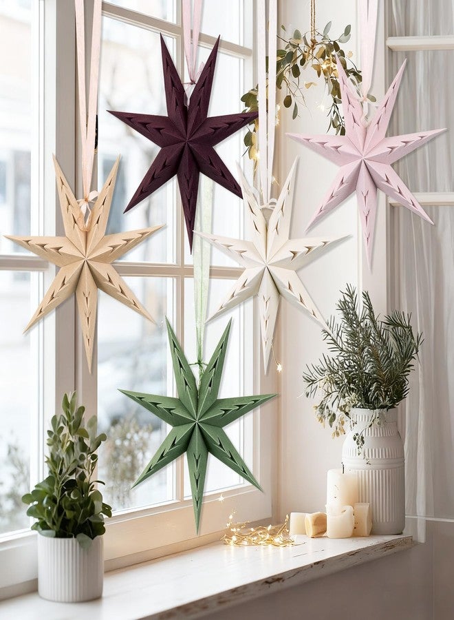 Easy Joy Paper Star Lanterns Hanging Boho Christmas Ornaments 5PCS 12 inch for Xmas Wedding Birthday Christmas Home Party Decorations - Image 5