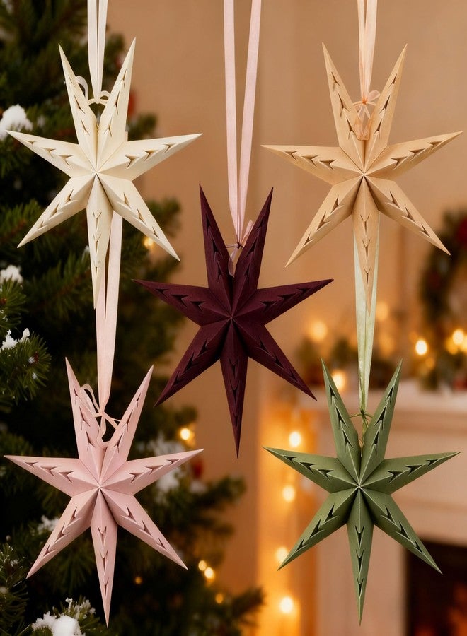 Easy Joy Paper Star Lanterns Hanging Boho Christmas Ornaments 5PCS 12 inch for Xmas Wedding Birthday Christmas Home Party Decorations - Image 1