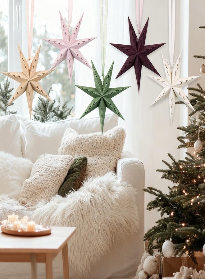 Easy Joy Paper Star Lanterns Hanging Boho Christmas Ornaments 5PCS 12 inch for Xmas Wedding Birthday Christmas Home Party Decorations - Image 4