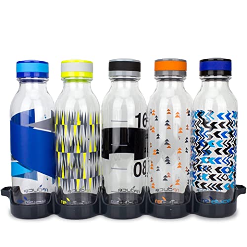 Reduce WaterWeek Reusable Water Bottle Set 20oz  Plastic Reusable Water Bottle Set of 5 Plus Fridge Tray  BPAFree Leak Proof Twist Off Cap  Trek