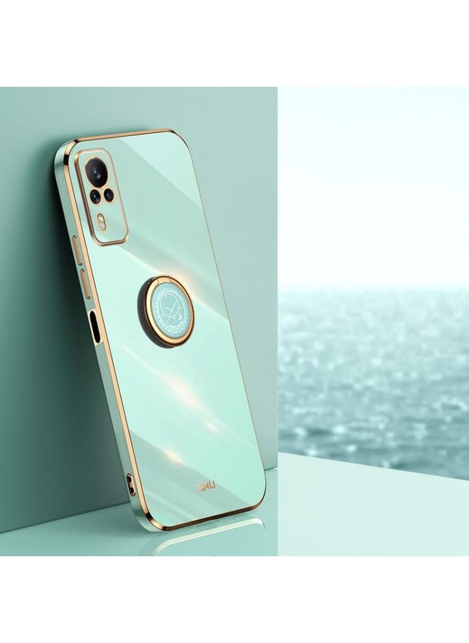 HuHa Case Cover For vivo Y51 2020 December XINLI Straight Edge 6D Electroplate TPU Phone Case with Ring Holder Mint Green 