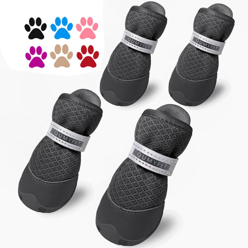 QUMY 4PCS Dog Shoes for Small Dogs, Hot Pavement Summer Puppy Dog Boots & Paw Protectors with Soft Anti-Slip Rubber Sole, Mesh Breathable Dog Booties for Hardfloors, Walking Running Black Size 2 - Image 1